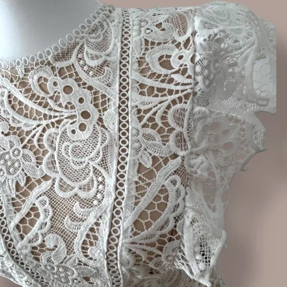 Express Sz M White Lace Mini Dress Boho Chic Short Sleeves NWT - Picture 5 of 12